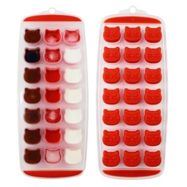 Imagem de Bandeja para cubos de gelo para gatos – Molde de silicone vermelho, máquina de gelo de fácil liberação para coquetéis, sem BPA, pacote com 2