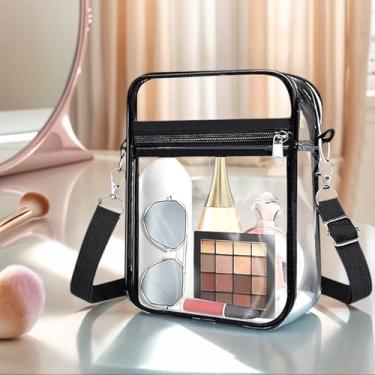 Imagem de Bolsa transversal transparente com alça de ombro ajustável, bolsa de armazenamento de maquiagem transparente mensageiro, Preto, Small