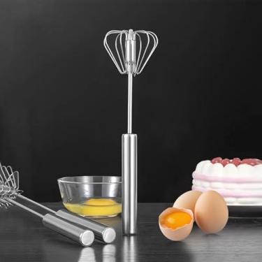 Imagem de Batedor de ovos de aço de 30,5 cm, batedor giratório manual, espumador de leite versátil, misturador manual para misturar, bater, bater e mexer