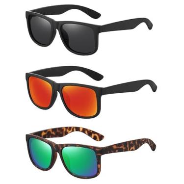 Imagem de (Pacote com 3) Óculos de sol masculinos polarizados para homens e mulheres, óculos de sol retrô para dirigir e pescar, Preto fosco + preto fosco/vermelho + carapaça de tartaruga/verde