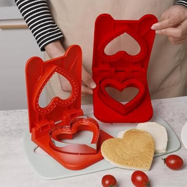 Imagem de Cortador e selador de sanduíche de café da manhã, sanduicheira de aço inoxidável com formato de coração, cortador de biscoito de panqueca de bolso para lancheira, caixa de lanches, festa de lanches
