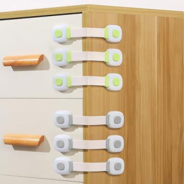 Imagem de Fechaduras de alça de segurança infantil, proteção de armário de segurança infantil para armário de geladeira e vaso sanitário (3 peças cinza + 3 peças verde)