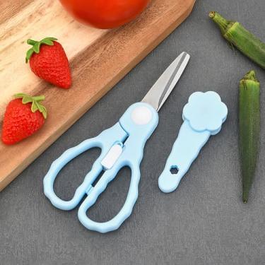 Imagem de 1 pacote de tesouras para alimentos, tesouras portáteis saudáveis, tesouras de aço inoxidável com estojo de viagem de armazenamento – Ideal para cortar carne, frango, legumes e frutas, azul
