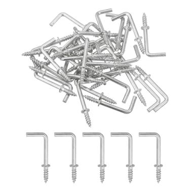Imagem de Ganchos de ângulo reto, 40 peças de ganchos de parafuso em forma de L de 7/20.3 cm, ganchos de parafuso de metal de ângulo reto para pendurar, prata