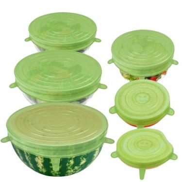 Imagem de 6 peças de tampas elásticas de silicone - tampas reutilizáveis para armazenamento de alimentos, adequadas para vários recipientes de alimentos, fornos de micro-ondas, freezers (verde)