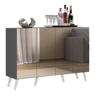 Imagem de Aparador Buffet 4 Portas Com Espelho Retrô Vegas Multimóveis V3559 Grafite/branco Grafite/branco