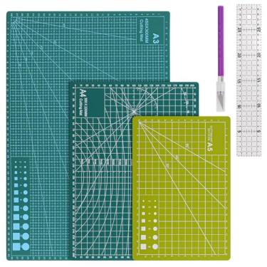 Imagem de 3 peças de tapete de costura autorreparável, tapete de corte rotativo A3, A4, A5, dupla face, 5 camadas, tábua de corte artesanal