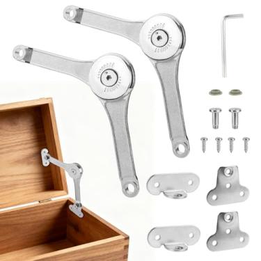 Imagem de Pacote com 2 dobradiças macias para caixa de brinquedos de madeira, dobradiças de suporte de tampa de armário de fechamento lento para estojo de armazenamento