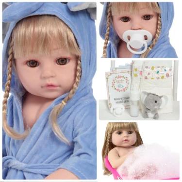 Imagem de Boneca Reborn Menina 46cm Corpo de Silicone Elefante Pelúcia - Cegonha