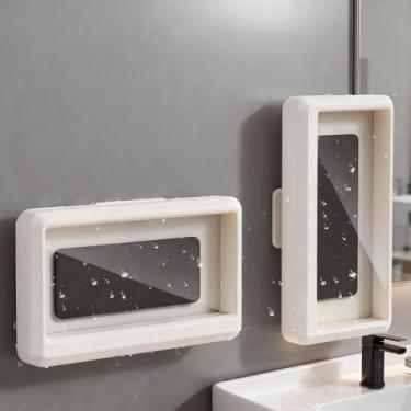 Imagem de Suporte de telefone à prova d'água, suporte de parede para celular com 360°, para chuveiro, suporte de telefone dobrável e retrátil (branco-01)