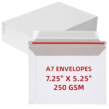 Imagem de TFONSIGI Pacote com 100 envelopes rígidos A7 18,4 cm x 13,3 cm, envelopes autovedantes brancos espessos 250 GSM 13,3 cm, envelope fixo para fotos, cartões, convites, cartões postais, documentos