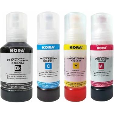 Imagem de Kit 4 Tintas Kora Cores Vivas 337mL Compatível com 544 504 (L3150 L3250 L4260 L5190 L1250 e Mais) Preto 127ml + 3 Cores 70ml Qualidade Fotográfica