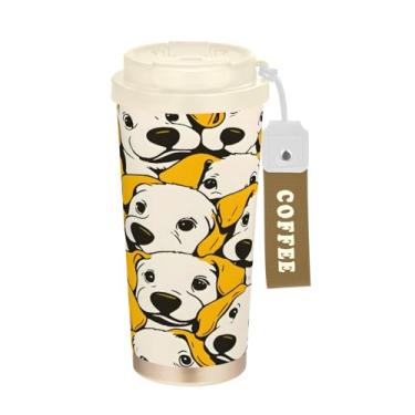 Imagem de Blueangle Caneca de café de viagem com isolamento de cães amarelos fofos - copo de aço inoxidável à prova de vazamento e derramamento para acampamento e ar livre, garrafa de água reutilizável de 500