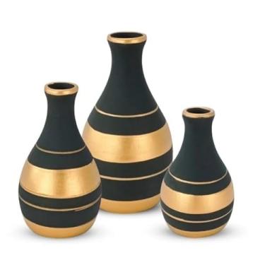 Imagem de Kit Trio 3 Vasos de Cerâmica Decorativos - Design Moderno e Minimalista para Sala, Mesa e Rack(PRETO)
