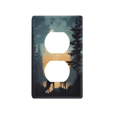 Imagem de Blueangle Placa de parede Wolf Duplex Outlets, tamanho padrão, placas de cobertura de tomada elétrica de 1 gangue para decoração de quarto de escritório em casa, 4,53 x 2,76 polegadas (240)