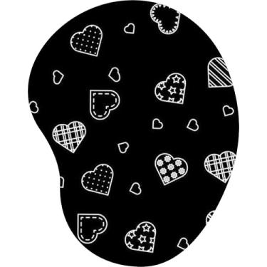 Imagem de Mouse Pad Ergonômico Gota Corações Brancos Estampados Fundo Preto