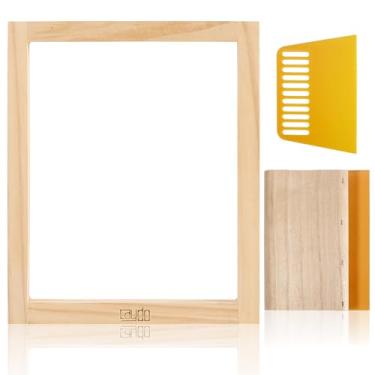 Imagem de Caydo Moldura de impressão de tela com rodo de impressão de tela para camisetas, mochilas, bolsas, impressão DIY, tela de seda de madeira de 20 x 25 cm com malha branca 110