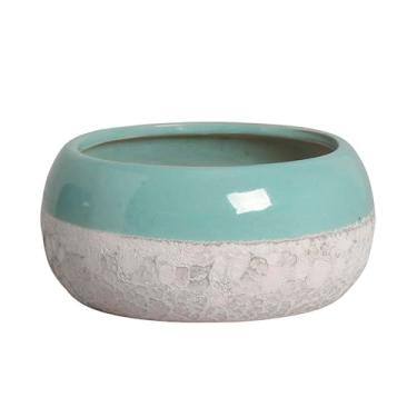 Imagem de Vaso Bacia de Cerâmica Rústica Azul Névoa, Grande, para Plantas e Jardinagem, 21cm