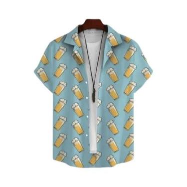 Imagem de Camisa Havaiana Masculina Estampada Em 3D Com Tema De Cerveja, Manga C