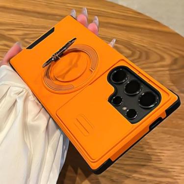 Imagem de Capa com suporte de anel metálico oculto e rotação de 360° para Samsung S25 Ultra S24 Plus S23 Fe S22 S21, capa protetora anti-queda (para S24 Ultra/Laranja)