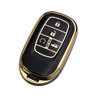Imagem de SK CUSTOM Capa protetora preta TPU Gold Edge Smart Key Fob compatível com Honda Civic Accord HR-V CR-V Pilot Sport SI EX EX-L Touring 2022 2023 acessório remoto de carro sem chave