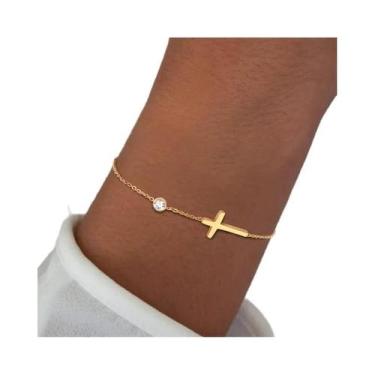 Imagem de Pulseira Feminina Fina De Corrente Com Cruz, Joia De Mão Da Moda Para 