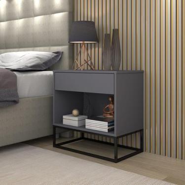 Imagem de Mesa De Cabeceira Moderna Estilo Industrial Cinza - LCN Moveis