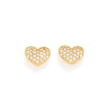 Imagem de Brinco folheado a ouro 18k coração com zircônias branco/523989 - Romma