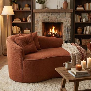 Imagem de Sofá Orgânico Curvo Feijão Confortável Sala Estúdio Amore Bouclê Terracota - Montanari`s Decor