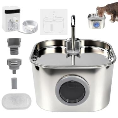 Imagem de Fonte de Água pra Gato, Bebedouro para Gatos Silenciosa Inox Carvão Ativado LED Indicador Fonte De Água para Cães e Gatos (2,2L)
