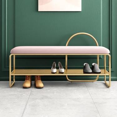 Imagem de Banco de sapatos com armazenamento, banco de sapateira com assento acolchoado, organizador de banco de fim de cama móveis acolchoados, banco de entrada para sala de estar, entrada (rosa, 80 cm)