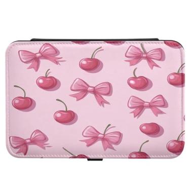 Imagem de Burbuja Caixa de joias de viagem Bows Cherry para presente para mulheres e meninas, estojo de joias portátil de couro PU organizador para brincos, anéis, colares e pulseiras