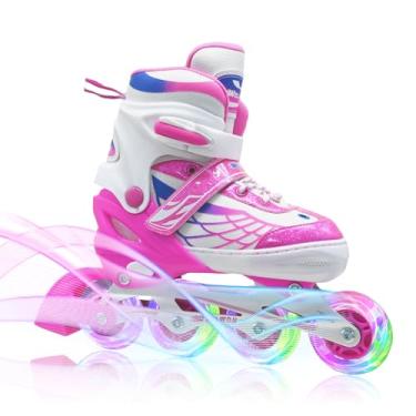 Imagem de Patins em linha para meninas e meninos, patins ajustáveis de 4 tamanhos para crianças com rodas totalmente iluminadas e jovens de 6 a 10 anos, patins para iniciantes para adolescentes
