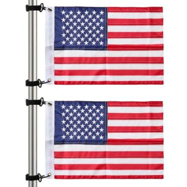 Imagem de Bandeiras de carrinho de golfe 2 peças, bandeiras americanas de 30 x 45 cm para carrinho de golfe, bandeiras de golfe dos EUA com suporte de alça elástica, acessórios de carrinho de golfe, bandeira de