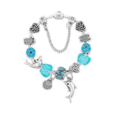 Imagem de Pulseira De Cristal Murano Azul Com Charme De Golfinho Para Mulheres, 