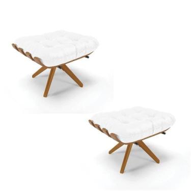 Imagem de Kit 02 Puffs Giratório Branco Base Madeira Ma25 - D'rossi - DROSSI