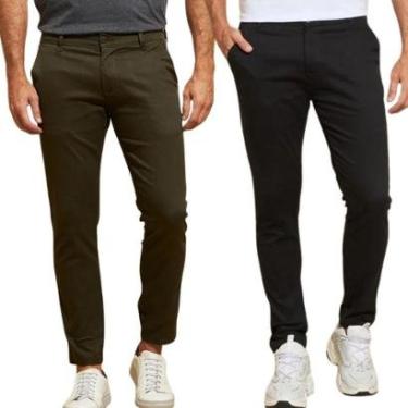 Imagem de Kit 2 Calças de Sarja Chino Com Bolso Traseiro Embutido Alfaiataria-Masculino