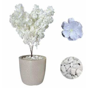 Imagem de Flor Cerejeira Pessegueiro Artificial Vaso Liso Pedra Braca - PLANDEC