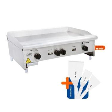 Imagem de Chapa Americana Profissional 90cm A Gás 18mm Lisa Inox Cg90 E Conjunto