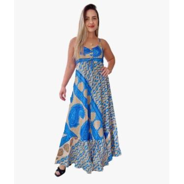 Imagem de Vestido Longo Indiano Estampado Alça c/ Regulagem Toque de Seda-Cod.LD