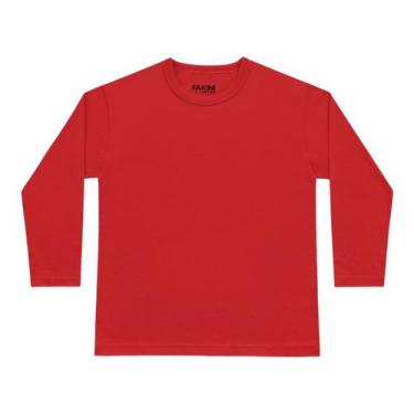 Imagem de Camiseta Masculina Manga Longa Infanto Juvenil Básica Fakini, Vermelho