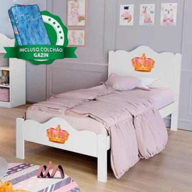 Imagem de Cama De Solteiro 100% MDF Princesa Branco Nina Basoto Com Colchão Gazin