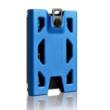 Imagem de GOVO Suporte de crachá T4 versão sem clipe - Suporte de cartão de identificação de policarbonato durável comporta 1 a 4 cartões (azul)