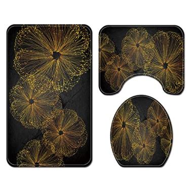 Imagem de Conjunto de tapete de banho e cortina de chuveiro com estampa de bambu Tapetes de banheiro antiderrapantes Tapete de banheiro absorvente Almofada de assento de vaso sanitário, tapete de baht, 682