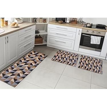 Imagem de Jogo de Tapete Kit 3 Peças Jacquard Miami Ladrilhos Caramelo/Preto 100% Antiderrapante