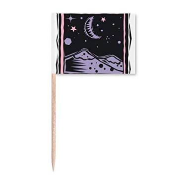 Imagem de Purple Mountain Moon Star Element Gravura Palito Bandeiras Marcador Decoração de Festa