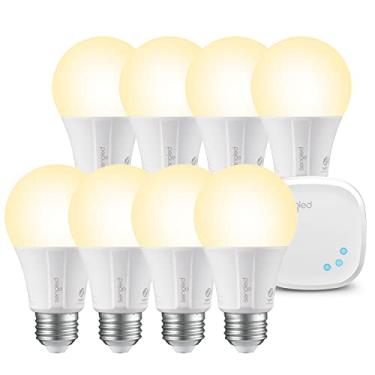 Imagem de Sengled Kit de inicialização de lâmpada inteligente, lâmpadas inteligentes que funcionam com Alexa, Google Home, 2700K lâmpadas Alexa brancas macias, A19 E26 lâmpadas reguláveis 800LM, 9 (equivalente a 60W) 8 lâmpadas com cubo