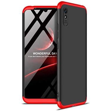 Imagem de 360: Capa Capinha Anti Impacto 360 Para Redmi 9A com Tela de 6.53" Polegadas Case Acr�lica Fosca Acabamento Slim Macio - Danet (Preta com Vermelha)