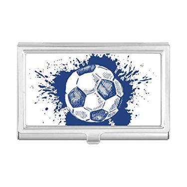 Imagem de Ink Cartoon Football Blue Soccer Porta-cartões de visita Carteira de bolso