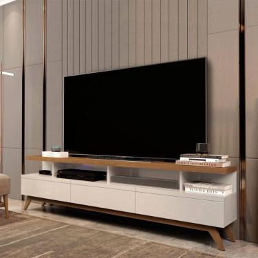 Imagem de Rack Bancada Retrô 1,8m 3 Gavetas para TVs Até 75 Polegadas - Vivare Wood - Off White/Freijo